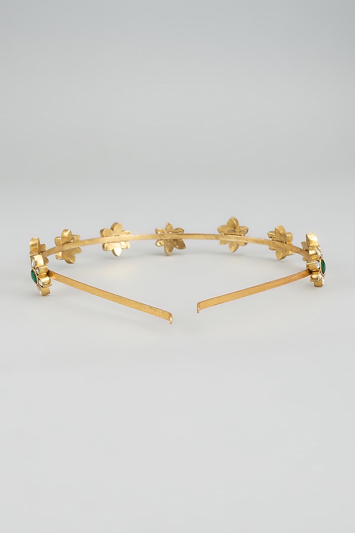 Gold Finish Kundan Polki Floral Motif Hairband by Adityam Jewels at Pernia's Pop Up Shop