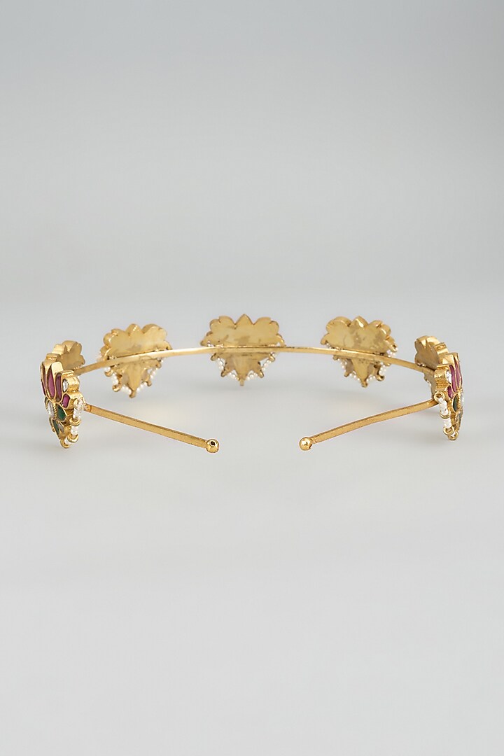 Gold Finish Kundan Polki Lotus Motif Hairband by Adityam Jewels at Pernia's Pop Up Shop