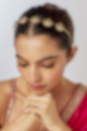Gold Finish Kundan Polki Hairband by Adityam Jewels at Pernia's Pop Up Shop
