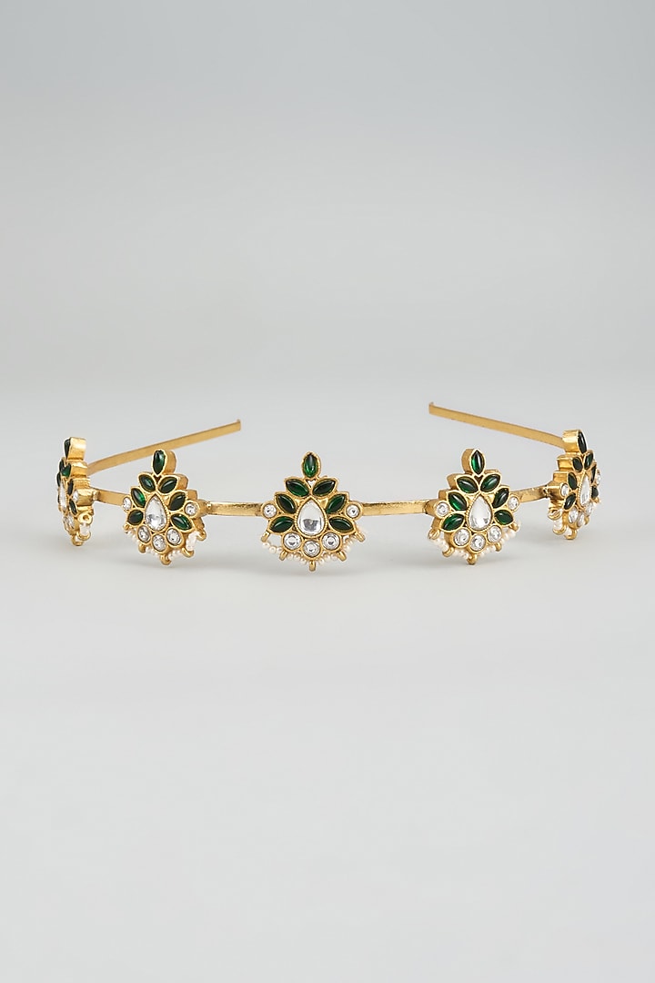 Gold Finish Kundan Polki Hairband by Adityam Jewels at Pernia's Pop Up Shop