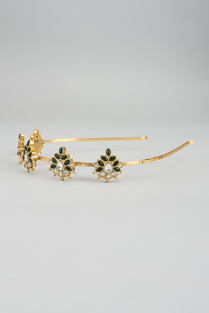 Gold Finish Kundan Polki Hairband by Adityam Jewels at Pernia's Pop Up Shop