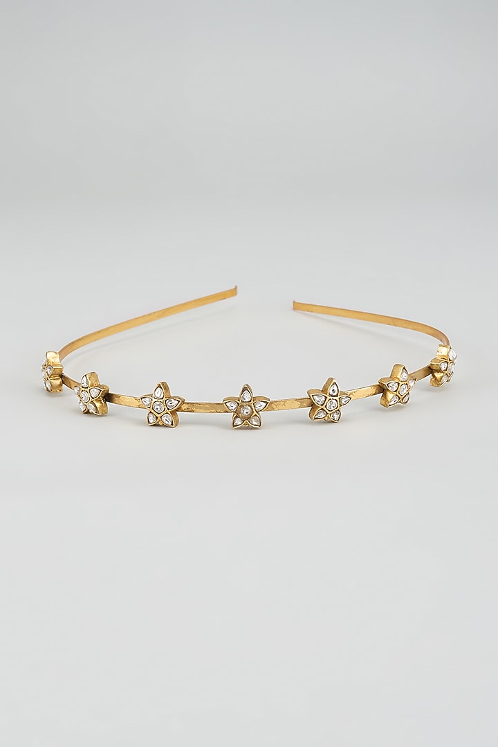 Gold Finish Kundan Polki Hairband by Adityam Jewels at Pernia's Pop Up Shop