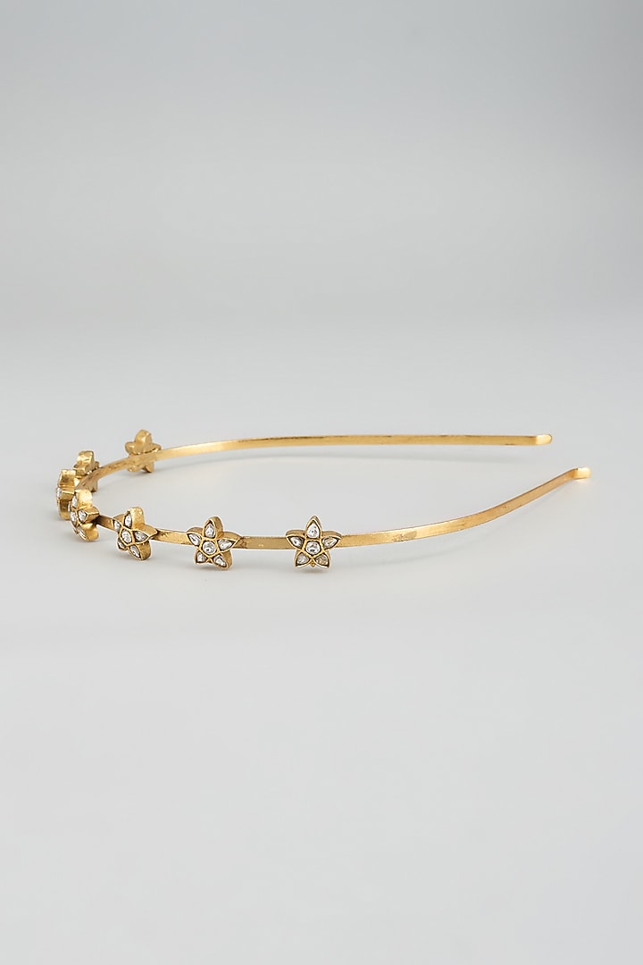 Gold Finish Kundan Polki Hairband by Adityam Jewels at Pernia's Pop Up Shop