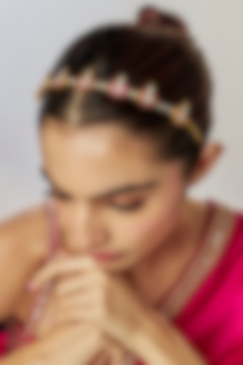 Gold Finish Kundan Polki Hairband by Adityam Jewels at Pernia's Pop Up Shop