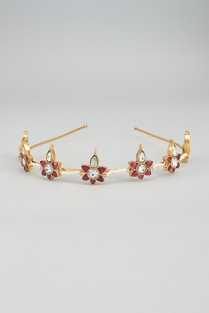 Gold Finish Kundan Polki Hairband by Adityam Jewels at Pernia's Pop Up Shop