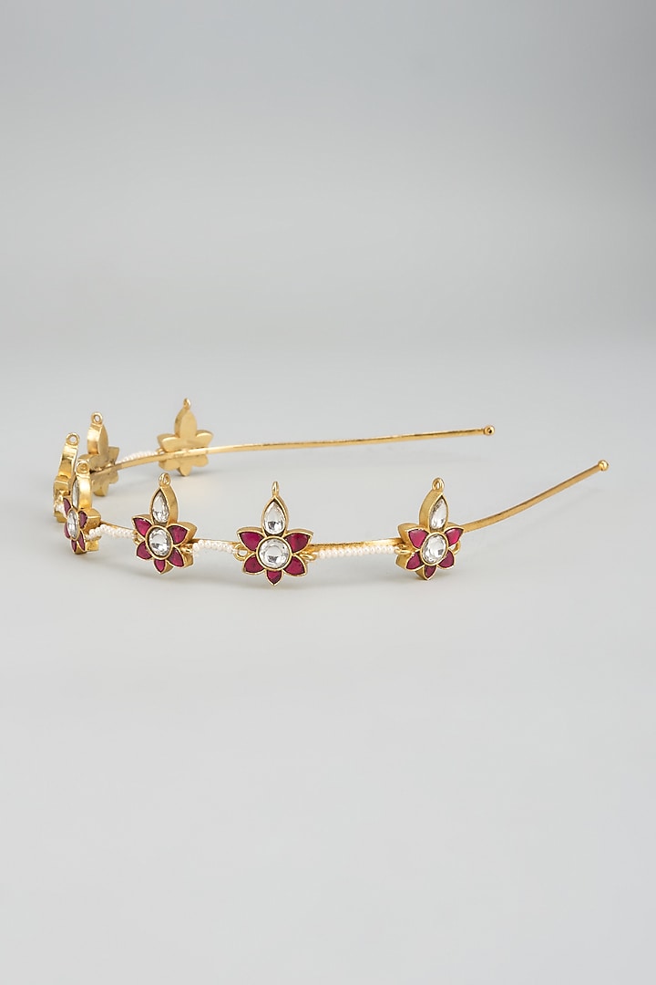 Gold Finish Kundan Polki Hairband by Adityam Jewels at Pernia's Pop Up Shop