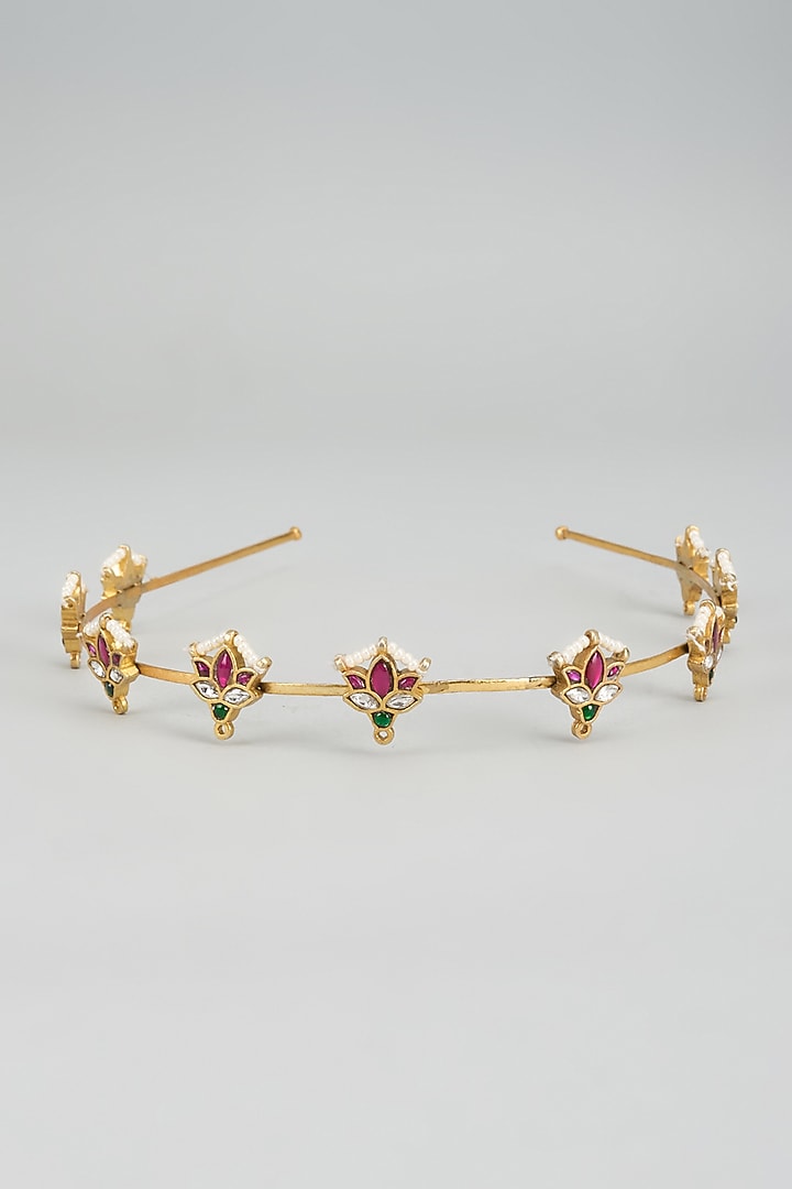 Gold Finish Kundan Polki Hairband by Adityam Jewels at Pernia's Pop Up Shop