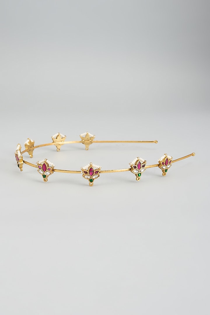 Gold Finish Kundan Polki Hairband by Adityam Jewels at Pernia's Pop Up Shop