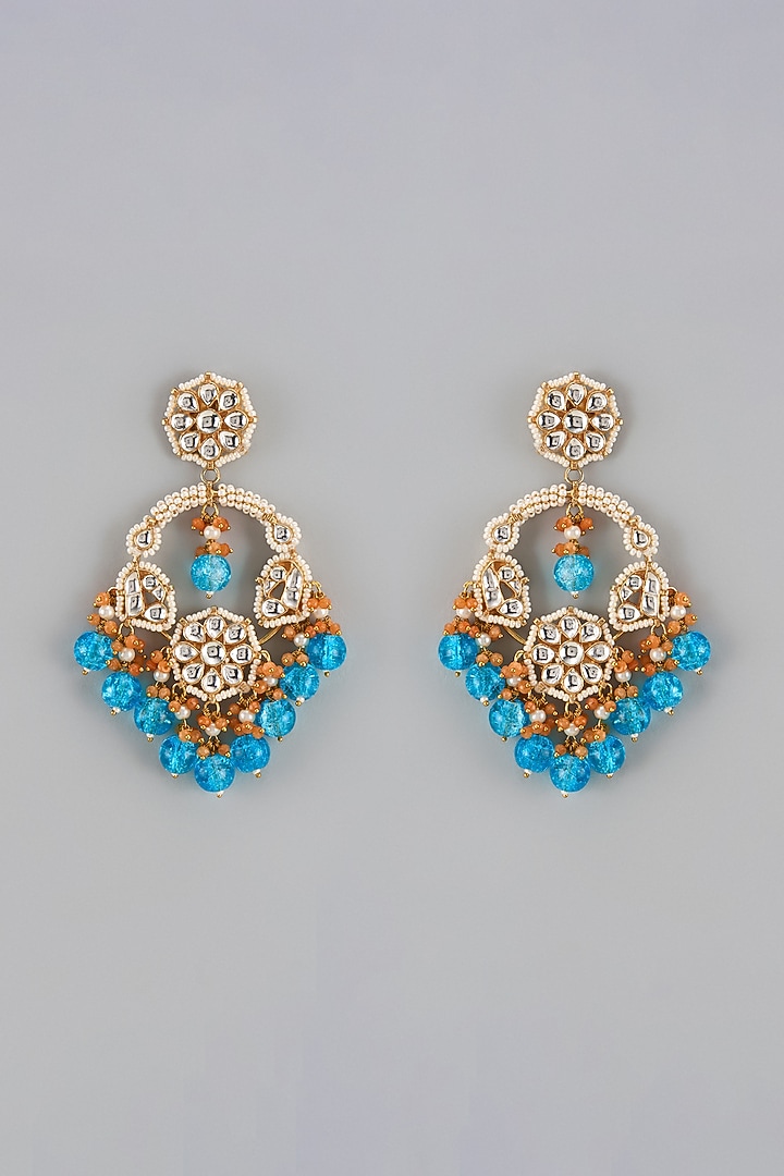 Gold Finish Turquoise Kundan Polki Chandbali Earrings by Adityam Jewels at Pernia's Pop Up Shop