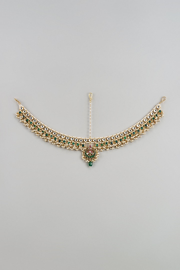 Gold Finish Multi-Colored Kundan Polki Mathapatti by Adityam Jewels at Pernia's Pop Up Shop