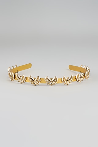 Gold Finish Kundan Polki Hairband by Adityam Jewels