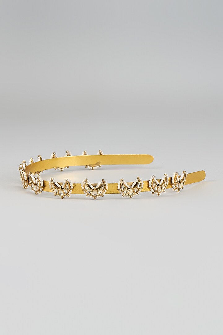 Gold Finish Kundan Polki Hairband by Adityam Jewels at Pernia's Pop Up Shop