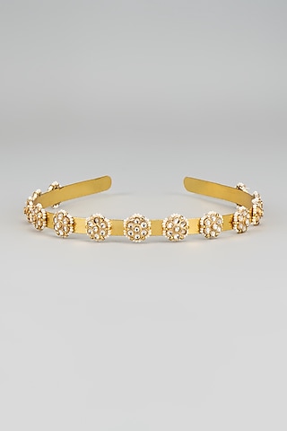 Gold Finish Kundan Polki Hairband by Adityam Jewels