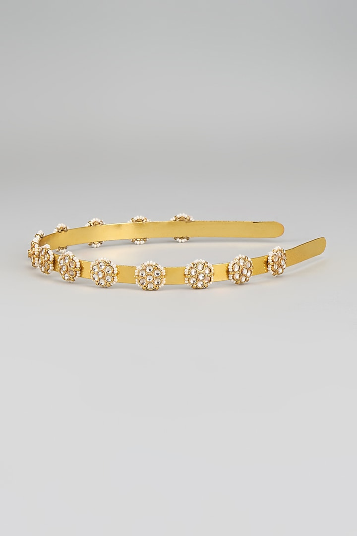 Gold Finish Kundan Polki Hairband by Adityam Jewels at Pernia's Pop Up Shop