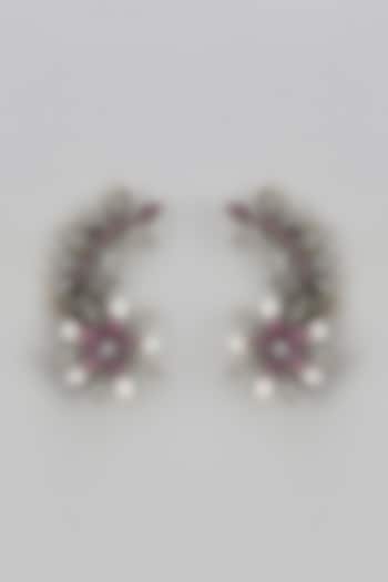 White Finish Red Zircon Stud Earrings by Adityam Jewels
