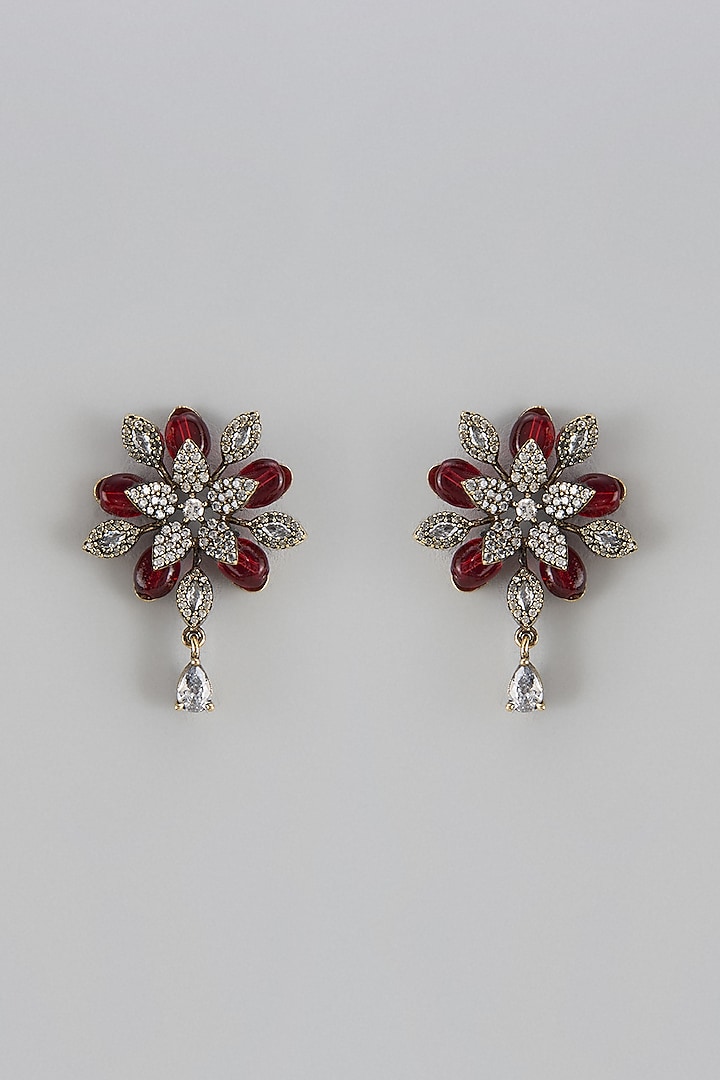 White Finish Red Zircon Stud Earrings by Adityam Jewels