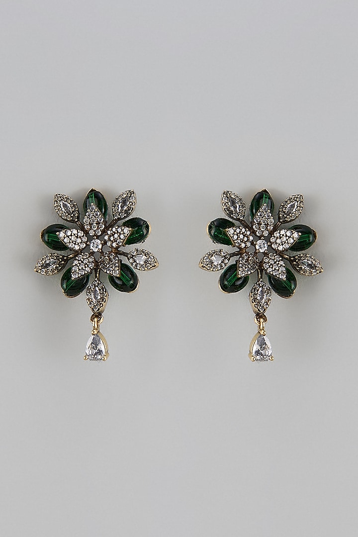 White Finish Green Zircon Stud Earrings by Adityam Jewels