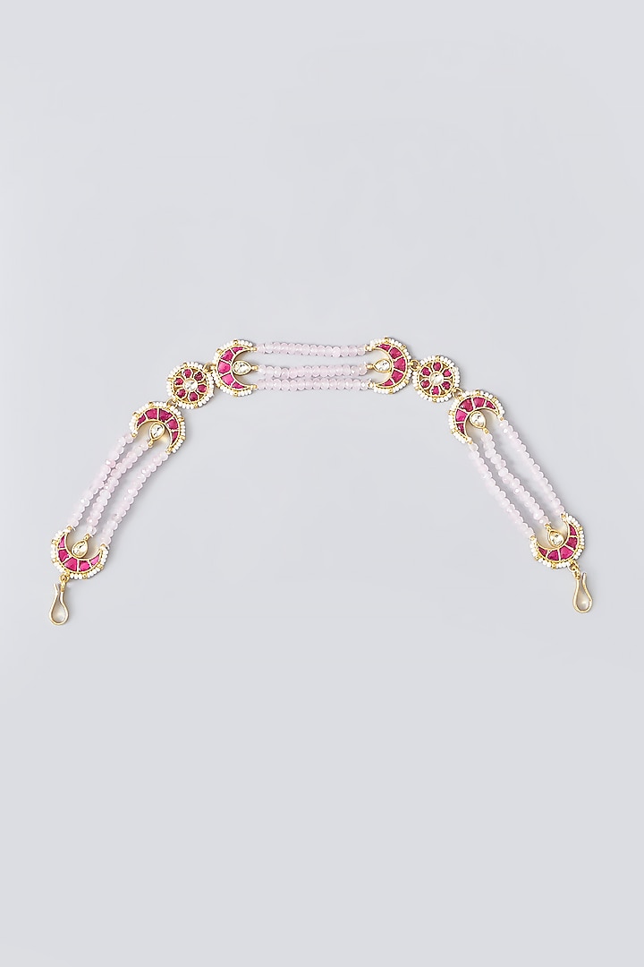 Gold Finish Red Kundan Polki Sheeshphool by Adityam Jewels at Pernia's Pop Up Shop