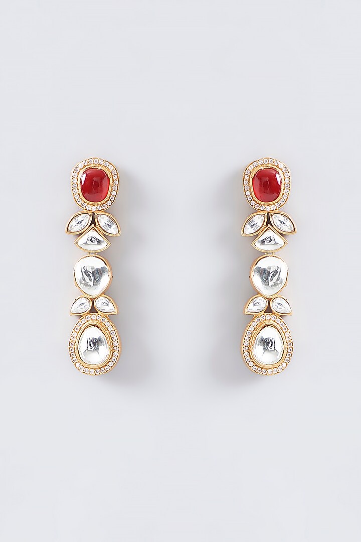 Gold Finish Red & Green Kundan Polki Necklace Set by Adityam Jewels at Pernia's Pop Up Shop