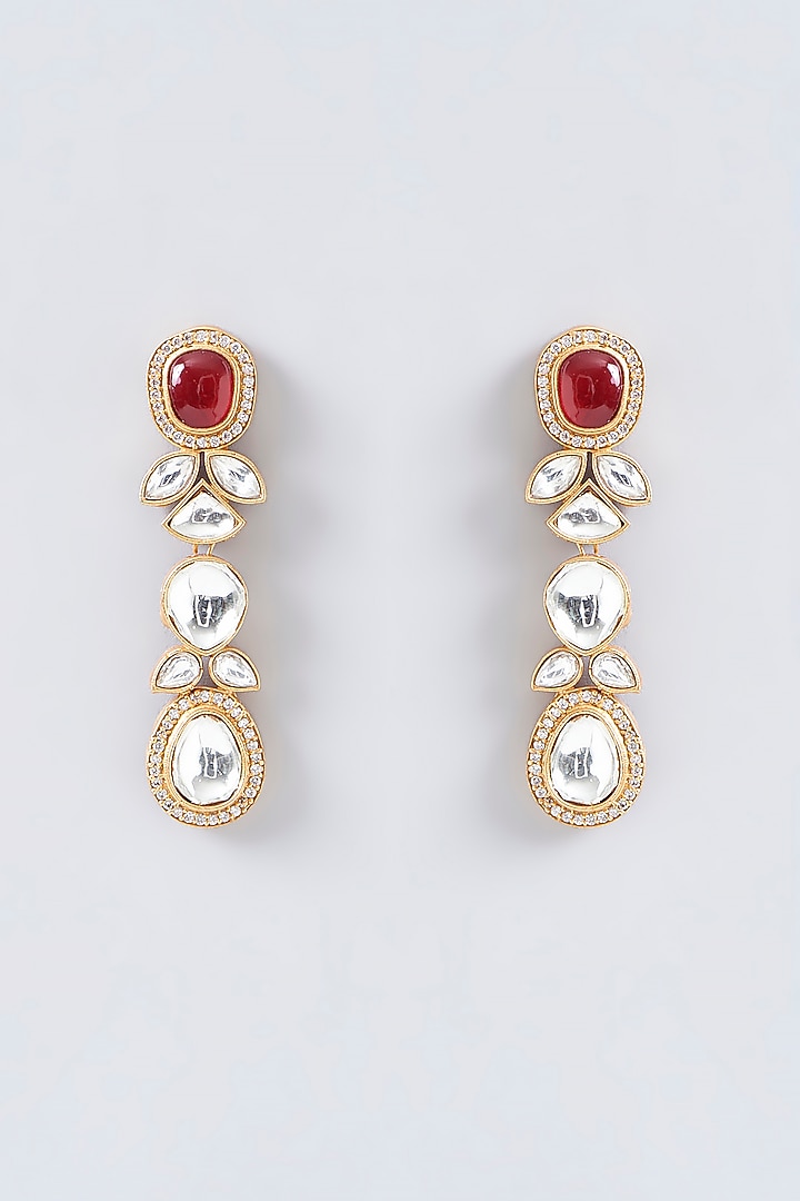Gold Finish Red & White Kundan Polki Necklace Set by Adityam Jewels at Pernia's Pop Up Shop