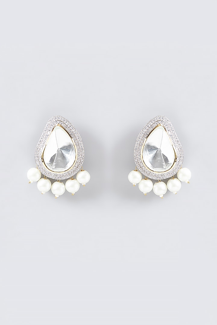 White Finish Kundan Polki & Beaded Long Necklace Set by Adityam Jewels at Pernia's Pop Up Shop