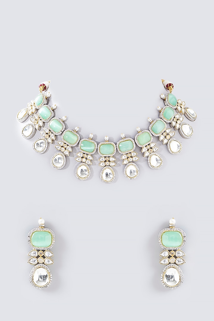 White Finish Kundan Polki Necklace Set by Adityam Jewels at Pernia's Pop Up Shop