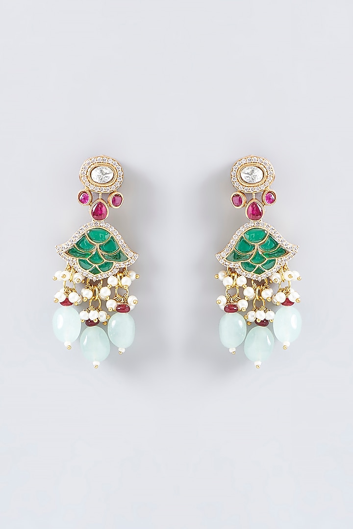 Gold Finish Kundan Polki Necklace Set by Adityam Jewels at Pernia's Pop Up Shop