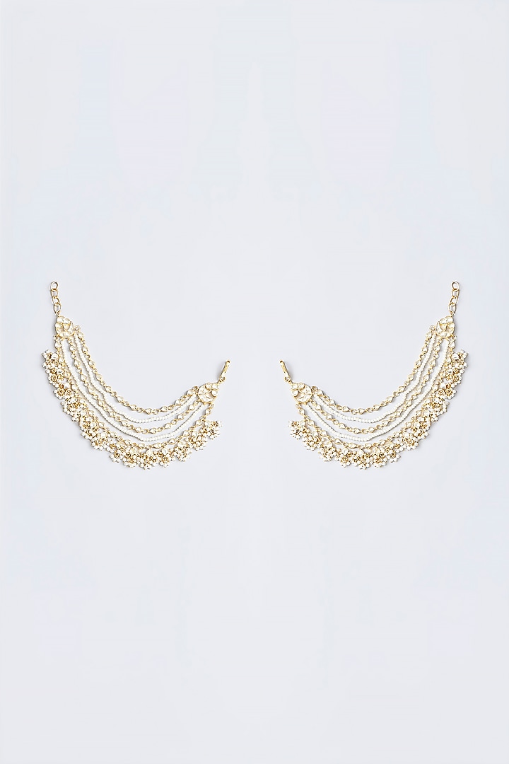 Gold Finish Kundan Polki Earchains by Adityam Jewels at Pernia's Pop Up Shop