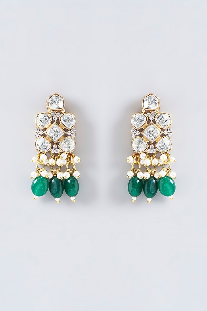 Gold Finish Green Drops & Kundan Polki Choker Necklace Set by Adityam Jewels at Pernia's Pop Up Shop
