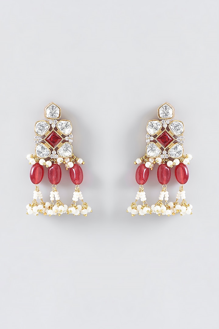 Gold Finish Red Drops & Kundan Polki Choker Necklace Set by Adityam Jewels at Pernia's Pop Up Shop