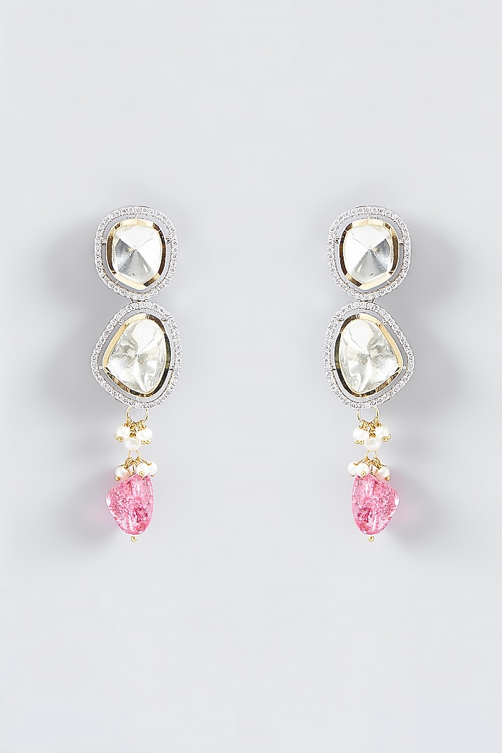 Gold Finish Kundan Polki & Pink Drop Necklace Set by Adityam Jewels at Pernia's Pop Up Shop
