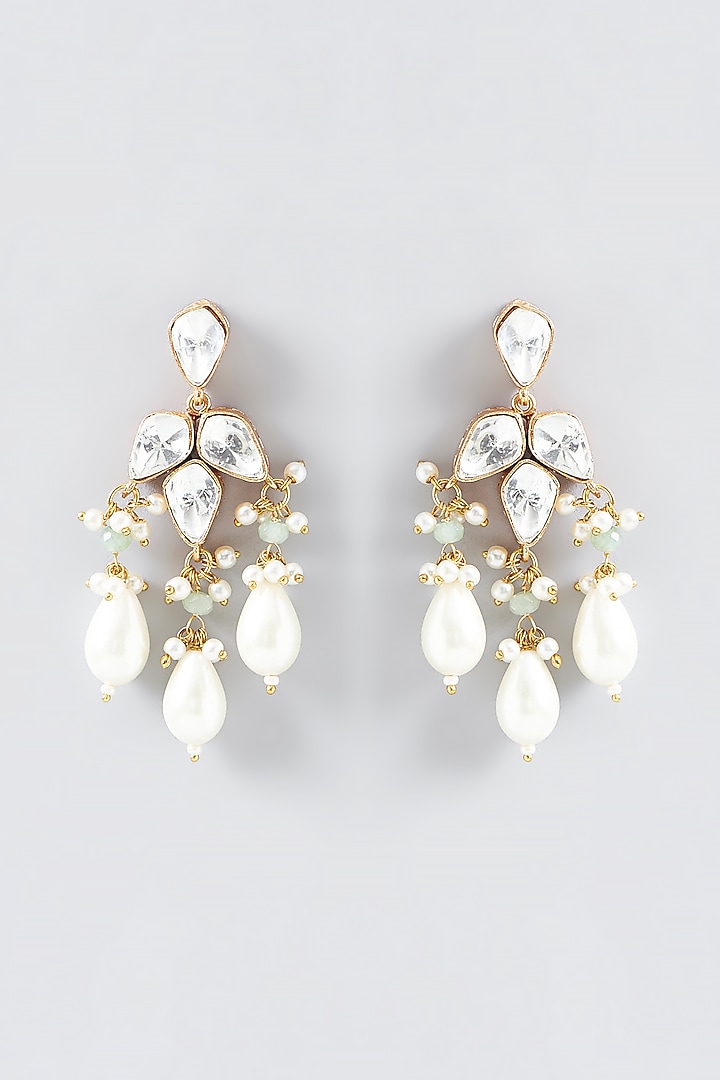 Micron gold polished brass, Agates, Kundan Polki, Shell Pearls Necklace Set
