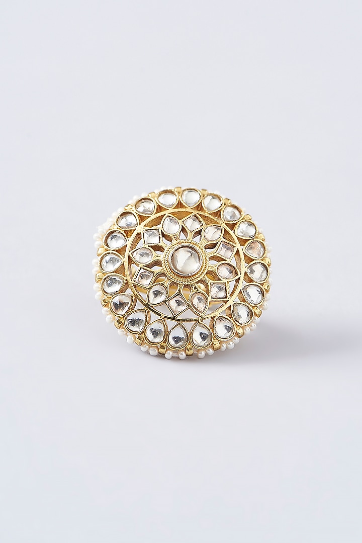 Gold Finish Kundan Polki Ring by Adityam Jewels at Pernia's Pop Up Shop