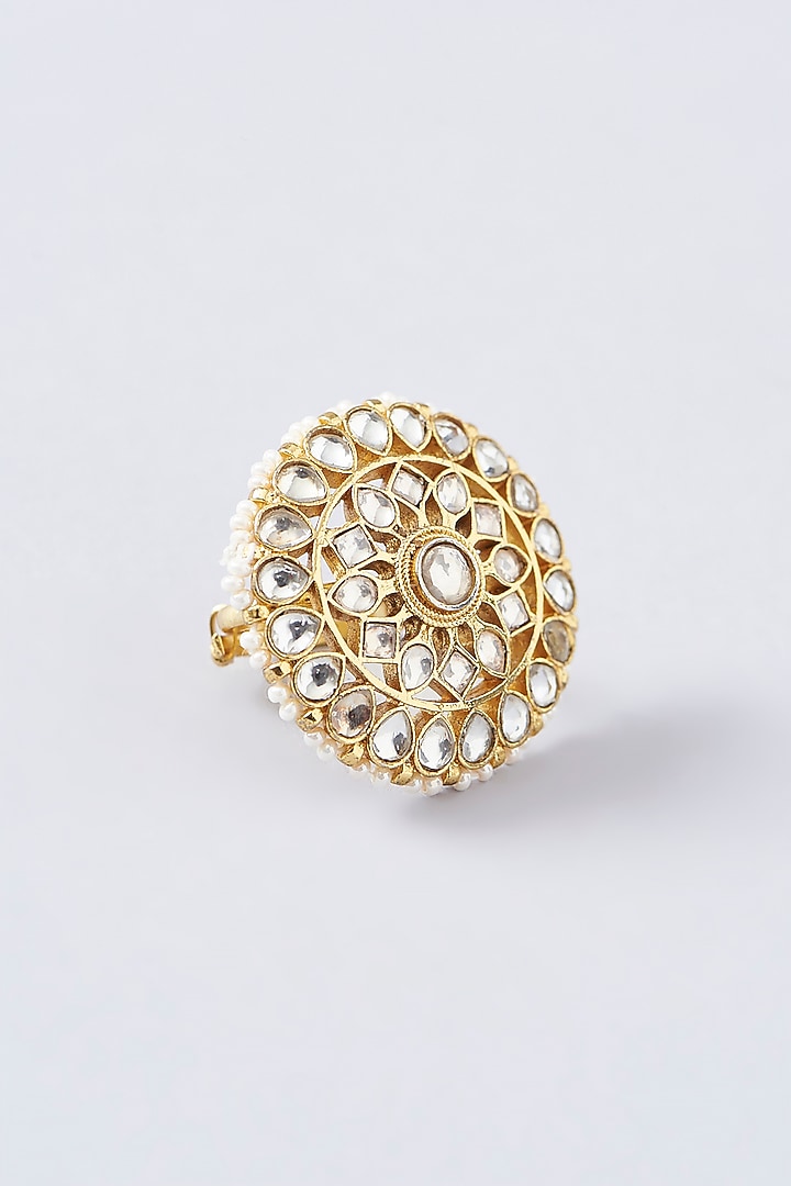 Gold Finish Kundan Polki Ring by Adityam Jewels at Pernia's Pop Up Shop