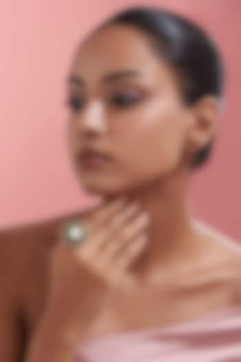 Gold Finish Green Kundan Polki Ring by Adityam Jewels at Pernia's Pop Up Shop