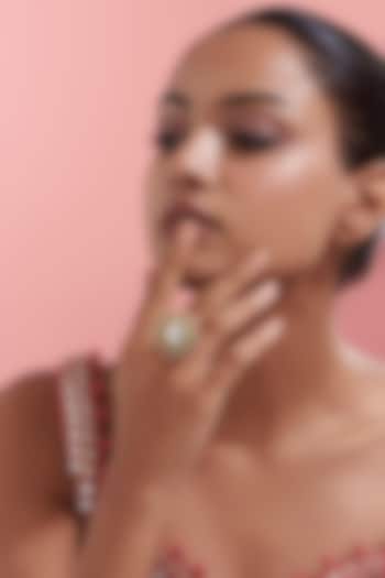 Gold Finish Green Kundan Polki Ring by Adityam Jewels at Pernia's Pop Up Shop