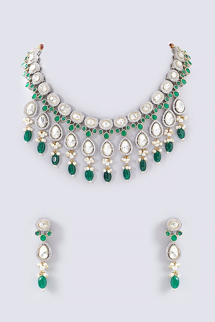 White Finish Kundan Polki Necklace Set by Adityam Jewels at Pernia's Pop Up Shop