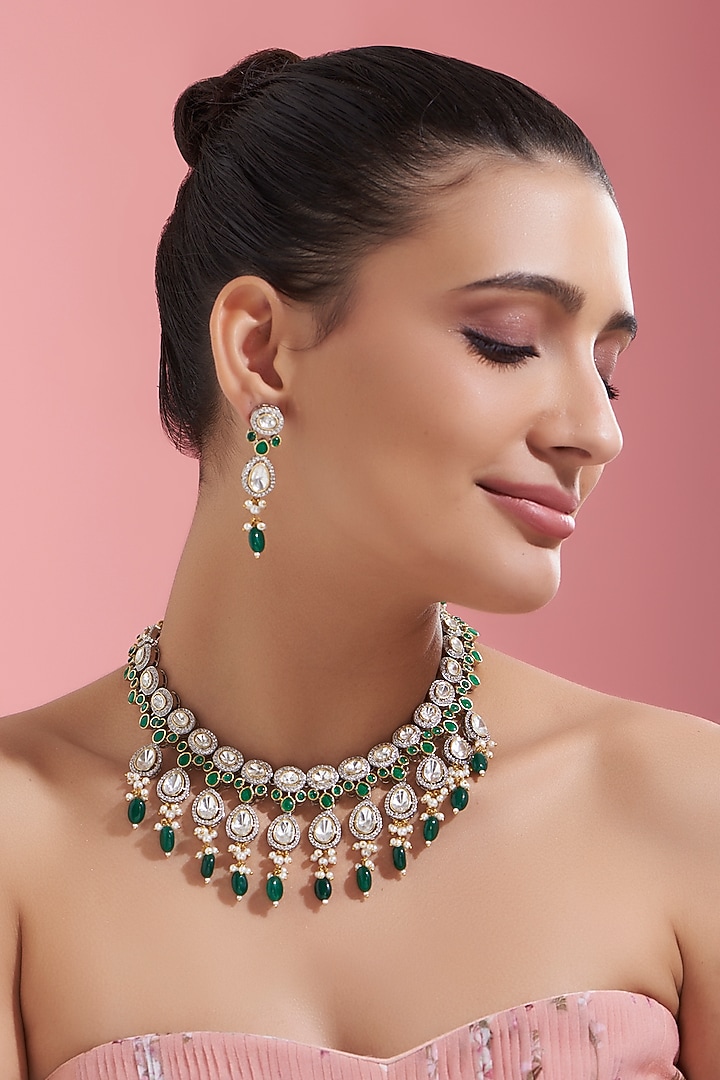 White Finish Kundan Polki Necklace Set by Adityam Jewels at Pernia's Pop Up Shop