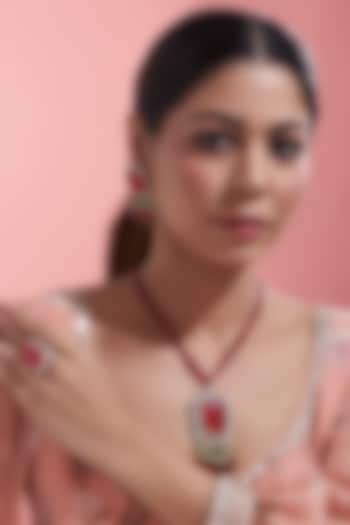 White Finish Kundan Polki & Red Beaded Long Necklace Set by Adityam Jewels at Pernia's Pop Up Shop