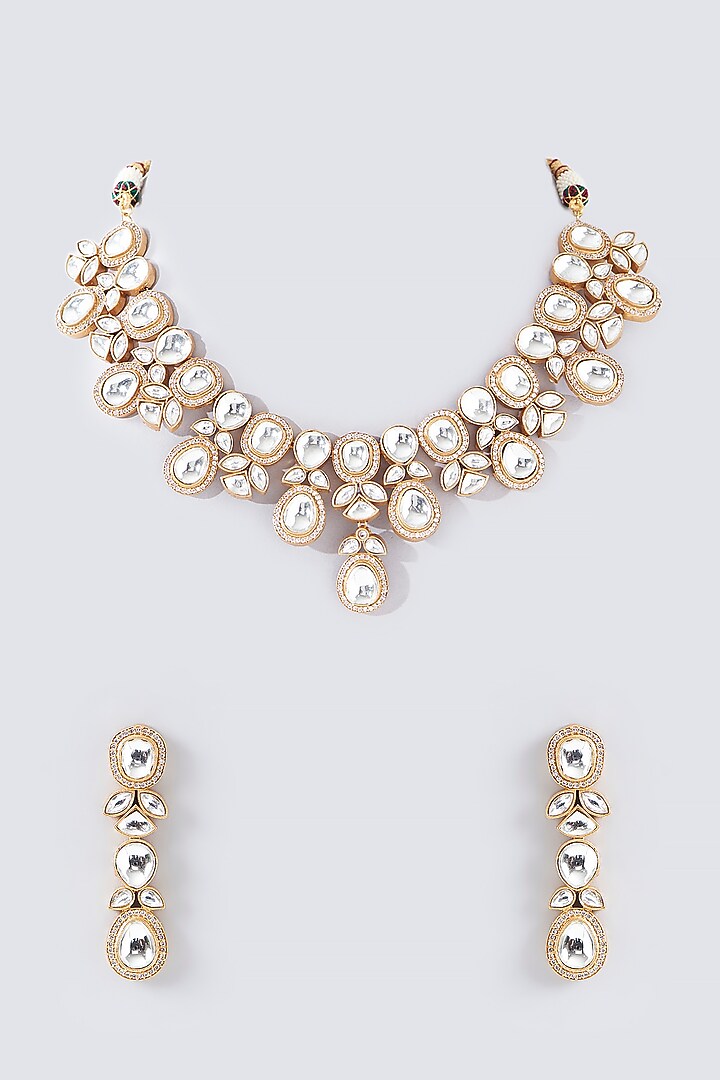 Gold Finish Kundan Polki Necklace Set by Adityam Jewels at Pernia's Pop Up Shop