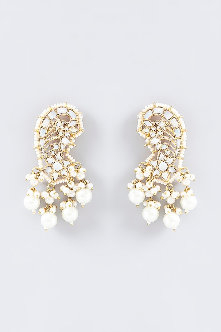 Gold Finish Mother Of Pearl Stud Earrings by Adityam Jewels at Pernia's Pop Up Shop