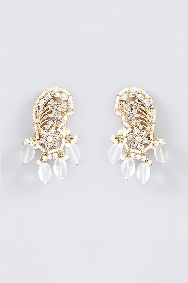 Gold Finish Kundan Polki Stud Earrings by Adityam Jewels at Pernia's Pop Up Shop