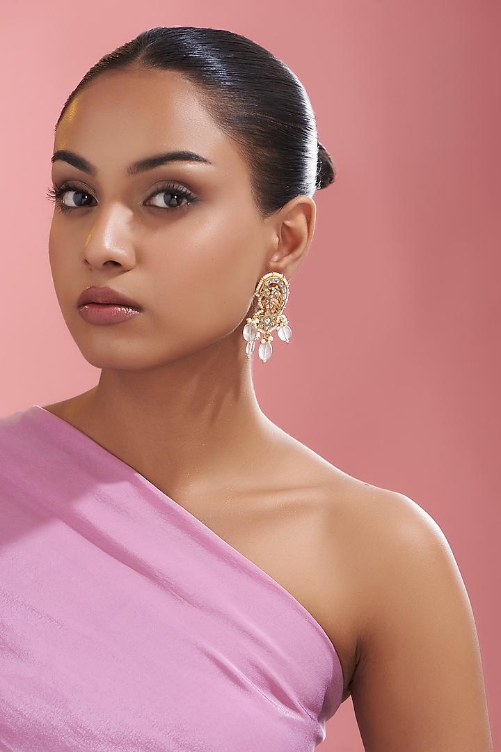 Gold Finish Kundan Polki Stud Earrings by Adityam Jewels at Pernia's Pop Up Shop