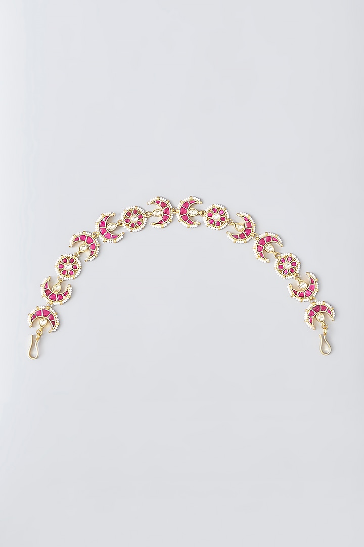 Gold Finish Red Kundan Polki Sheeshphool by Adityam Jewels at Pernia's Pop Up Shop