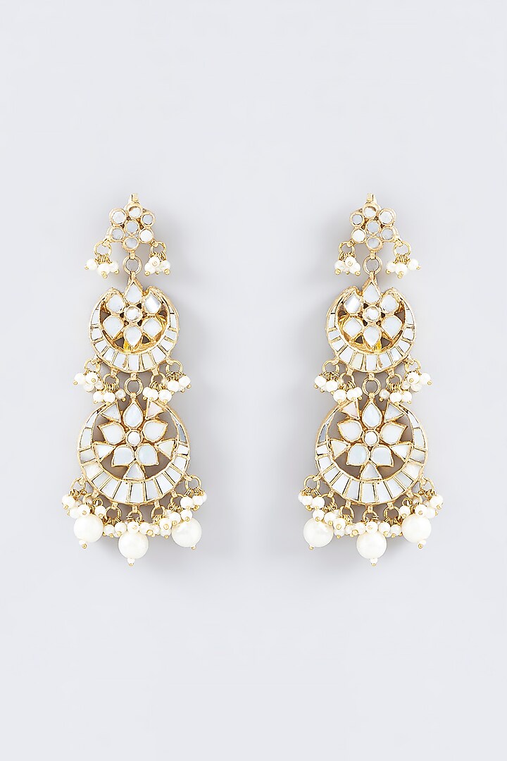 Gold Finish Mother Of Pearl Dangler Earrings by Adityam Jewels at Pernia's Pop Up Shop