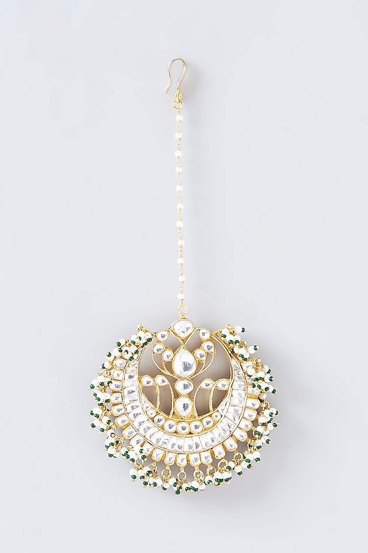 Gold Finish Kundan Polki Maangtikka by Adityam Jewels at Pernia's Pop Up Shop