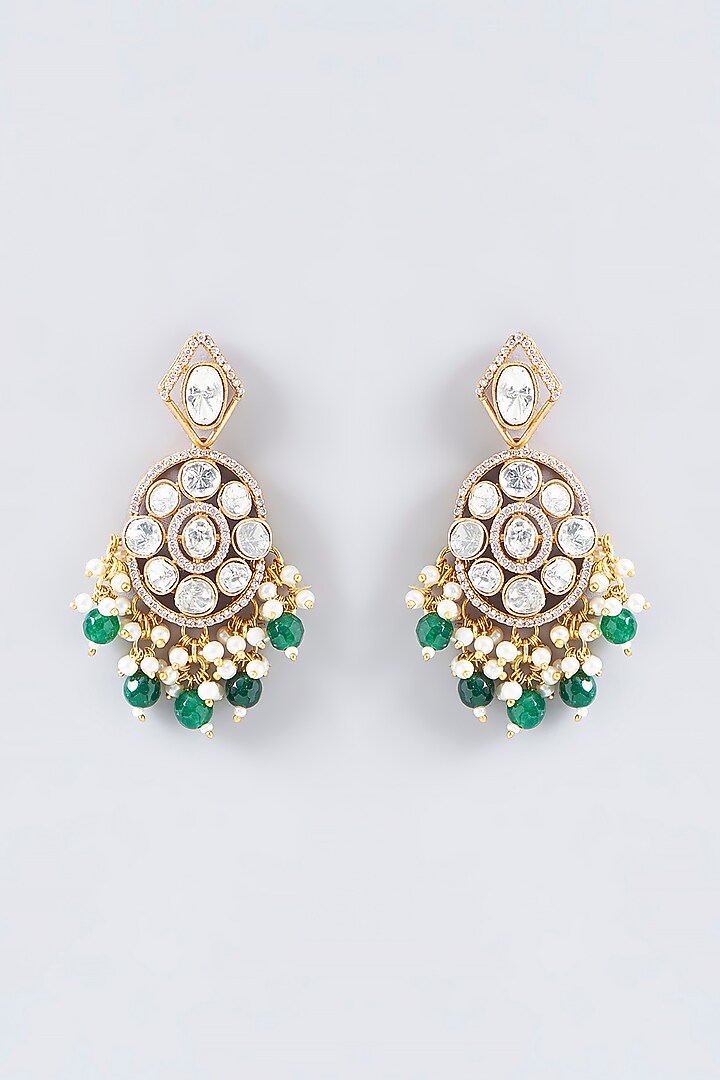 Gold Finish Kundan Polki Dangler Earrings by Adityam Jewels at Pernia's Pop Up Shop