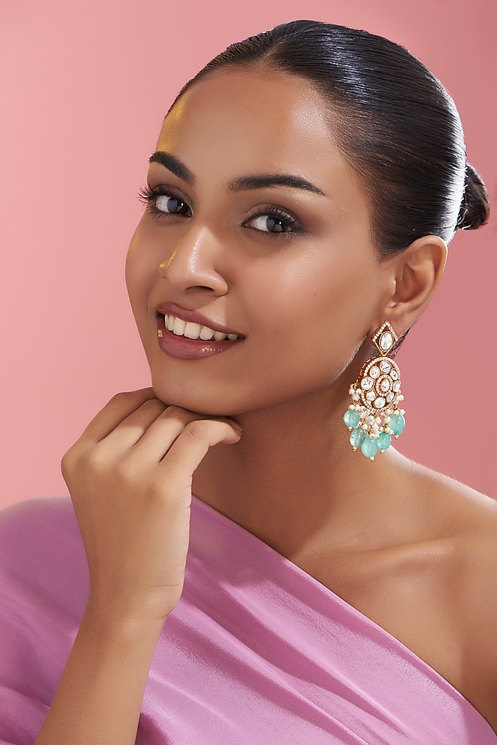 Gold Finish Kundan Polki Dangler Earrings by Adityam Jewels at Pernia's Pop Up Shop