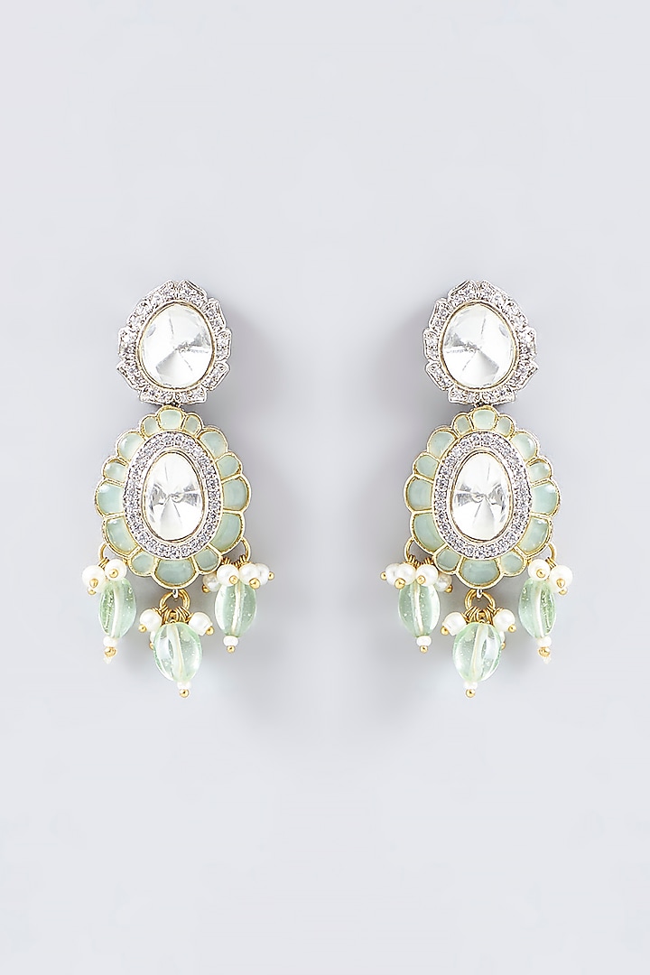 Gold Finish Kundan Polki Dangler Earrings by Adityam Jewels at Pernia's Pop Up Shop