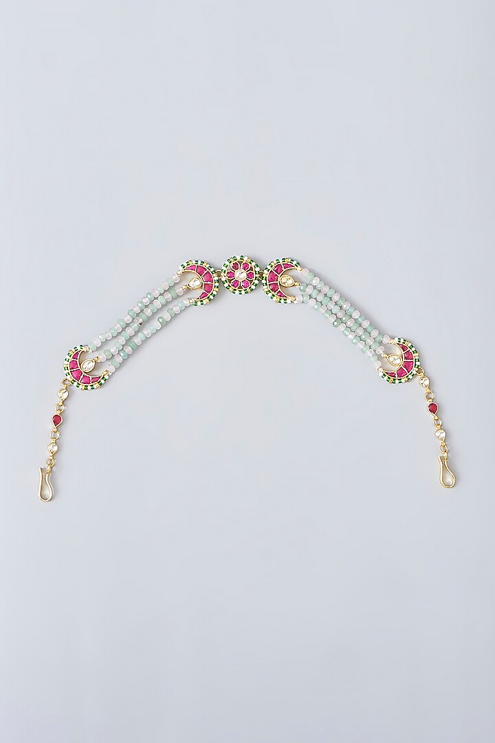 Gold Finish Kundan Polki & Beaded Sheeshphool by Adityam Jewels at Pernia's Pop Up Shop